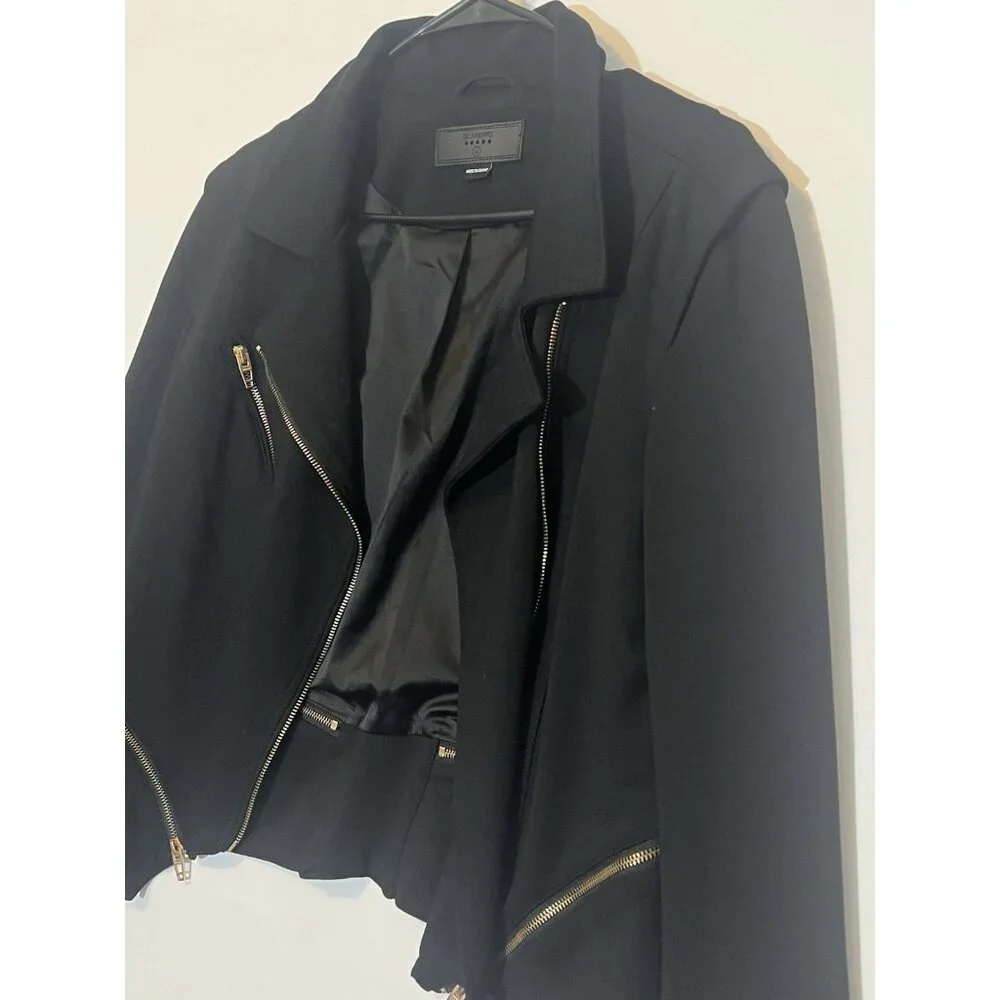 BLANKNYC Women Jacket Denim Psychopath Ponte Moto Size Medium Black Gold Stretch - Picture 10 of 12
